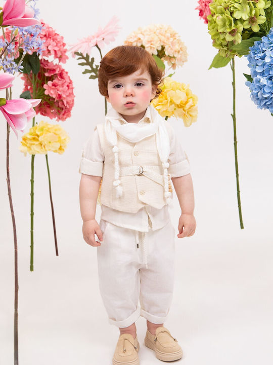 Bambolino Baptism Suit with Vest for Boy Linen Ecru