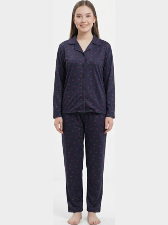 Soccus Winter Women's Cotton Pyjama Set Dark Blue