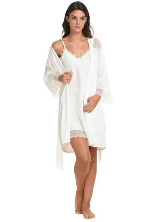 Primavera Summer Women's Robe with Nightgown Ivory