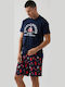 Minerva Sommer Herrenpyjama Baumwollene Marineblau