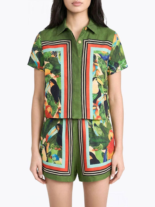 Short Sleeve Women's Linen Shirt Multicolour