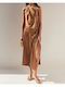 Summer Midi Dress for Wedding Christening Satin Open Back Chocolate