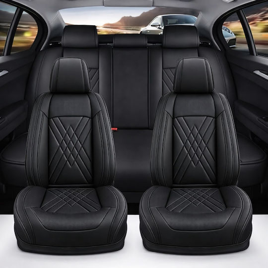 Set De Huse Scaune Auto Universal Eco Piele Față Spate Negru Design