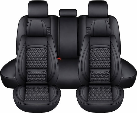 Universal Eco Leather Front Rear Black Car Seat Covers Set Cushion Design