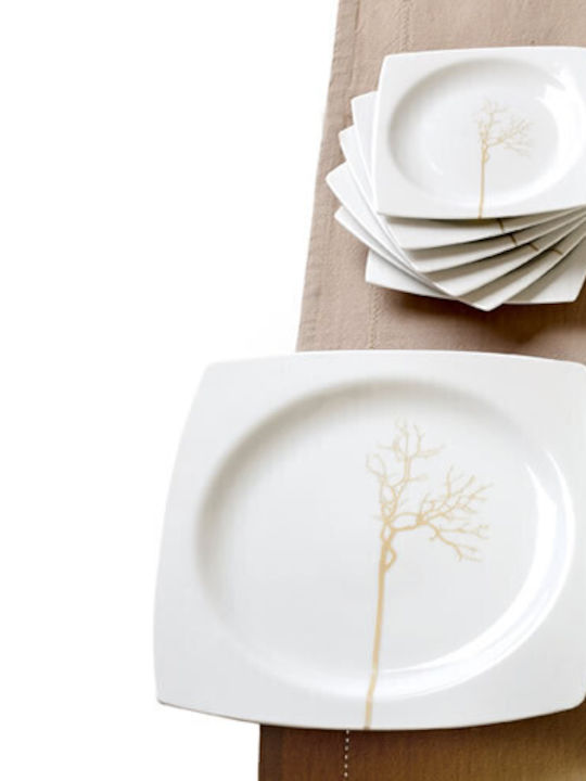 Cryspo Trio Square Porcelain Gold Dessert Plate 7 Pieces