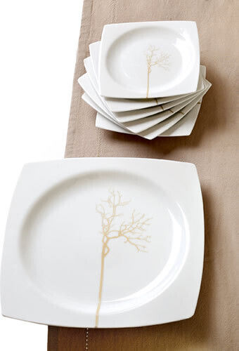 Cryspo Trio Square Porcelain Gold Dessert Plate 7 Pieces