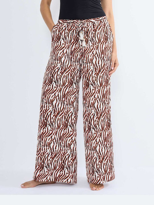 Women's Satin Trousers with Rubber Band Printed