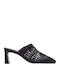 Pantofi Mules De Piele Cu Toc Gros Înalt Negru