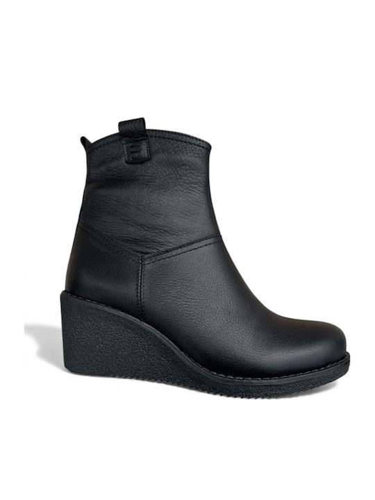 Leather Women's Ankle Boots with Platform Black