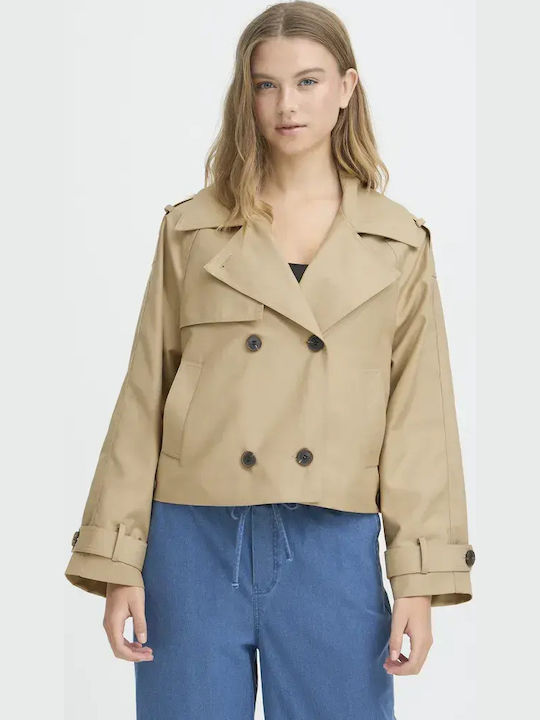 ICHI Women's Cornstalk Half Coat with Buttons