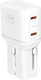 3MK Зарядно Устройство Без Кабел с 2 USB-C Порта 45W Power Delivery / Quick Charge 4.0 Бял (Incharge Globe)