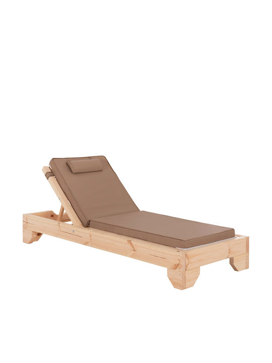 Wooden Deckchair with Brown Pillow 204x79x77cm