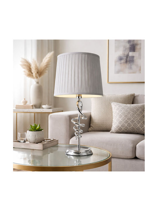 ForHome Metal Table Lamp for E27 Socket with White Shade and Silver Base