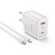 Yesido Charger with USB-A Port and 2 USB-C Ports and USB-C - Lightning Cable 65W Power Delivery White (YC70)