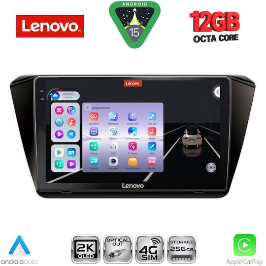 Lenovo Ηχοσύστημα Αυτοκινήτου για Skoda Superb 2015-2023 με Clima (Bluetooth/USB/WiFi/GPS/Apple-Carplay/Android-Auto) με Οθόνη Αφής 10"