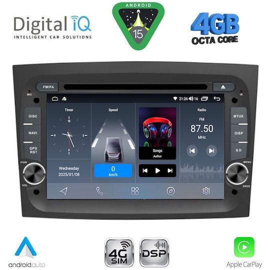 Digital IQ Ηχοσύστημα Αυτοκινήτου για Fiat Doblo 2015-2022 (Bluetooth/USB/WiFi/GPS/Apple-Carplay/Android-Auto) με Οθόνη Αφής 7"