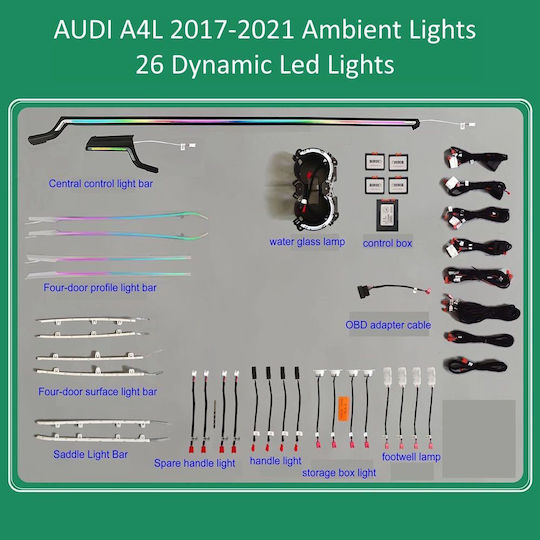 Diq Ambient Audi A4l Laser 8w Dyn Mod 2017-2021 Digital Iq Ambient Light Audi A4l Mod 2017-2021 26 Lights