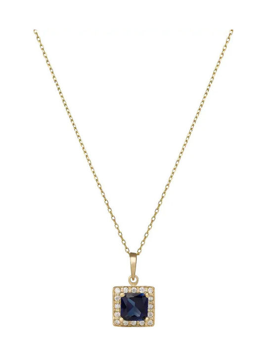 Rosette Necklace Made of 14K Gold with Blue Zircon