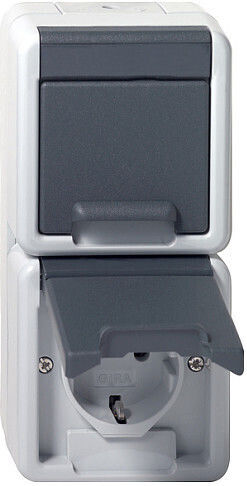 Gira Double Power Socket with Key Waterproof Gray