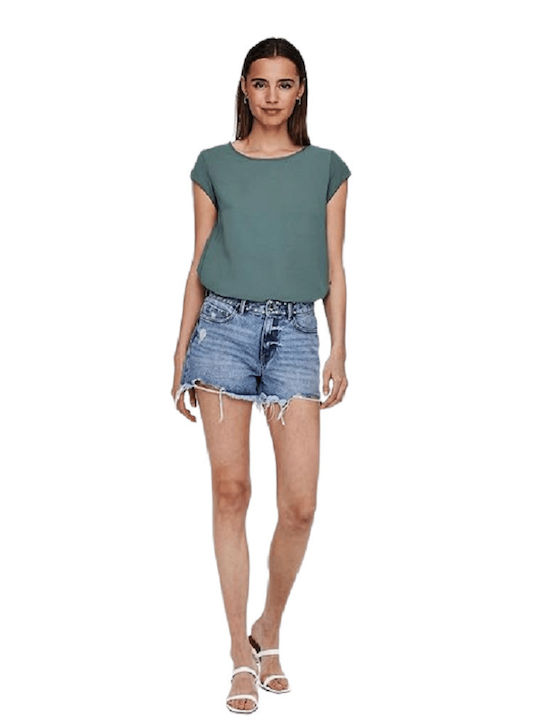 Only Women's Short Sleeve Blouse with Zipper Green