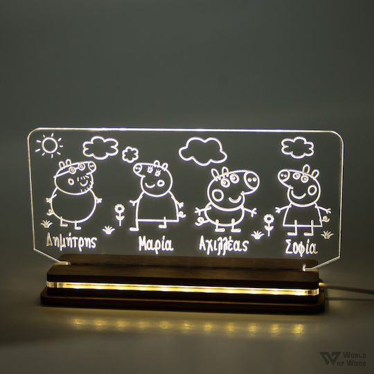 World of Wood Led Kids Decorative Lamp Peppa Family White 23x13cm