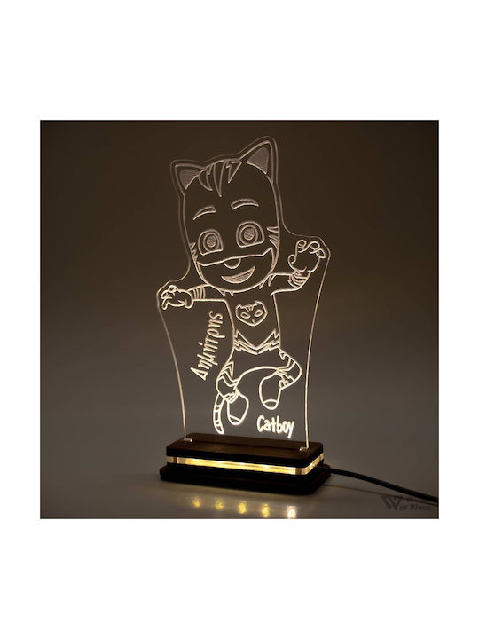 World of Wood Led Kids Decorative Lamp PJ Masks - Catboy White 22x13cm