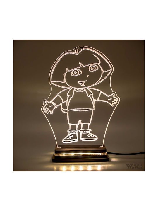 World of Wood Led Kids Decorative Lamp Dora the Explorer White 21x15cm