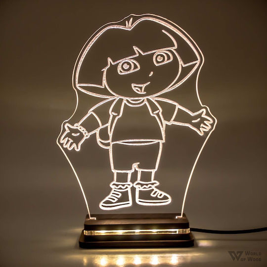 World of Wood LED Детска Декоративна Лампа Дора Изследователката Бяла 21x15cm