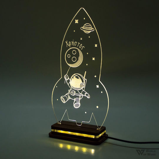 World of Wood Led Kids Decorative Lamp Astronaut in Space Multicolor 24x12cm
