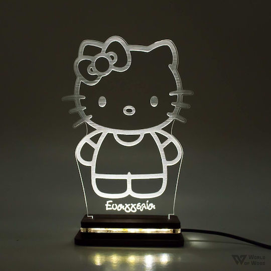 World of Wood LED Kinder Tischlampe Hello Kitty Weiß 19x13cm