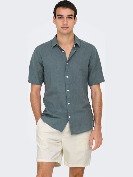 Only & Sons Caiden Short Sleeve Linen Shirt Dar...