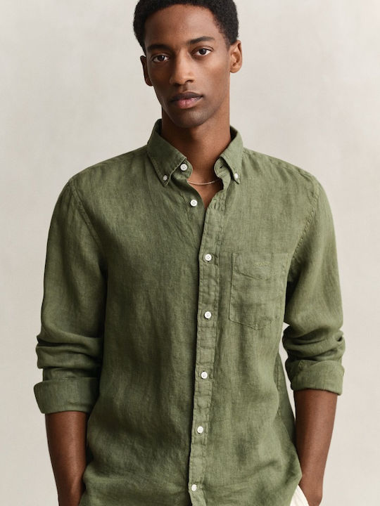 Gant Long Sleeve Linen Shirt Olive