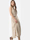 Sommer Midi Hemdkleid Ärmellos Beiges
