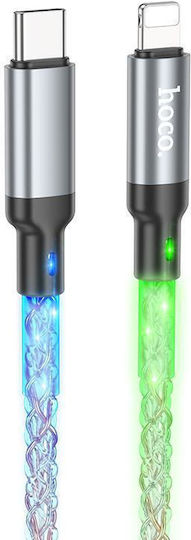 Hoco LED / Braided USB 2.0 Cable USB-C male - USB-C 12W Πολύχρωμο 1m U112