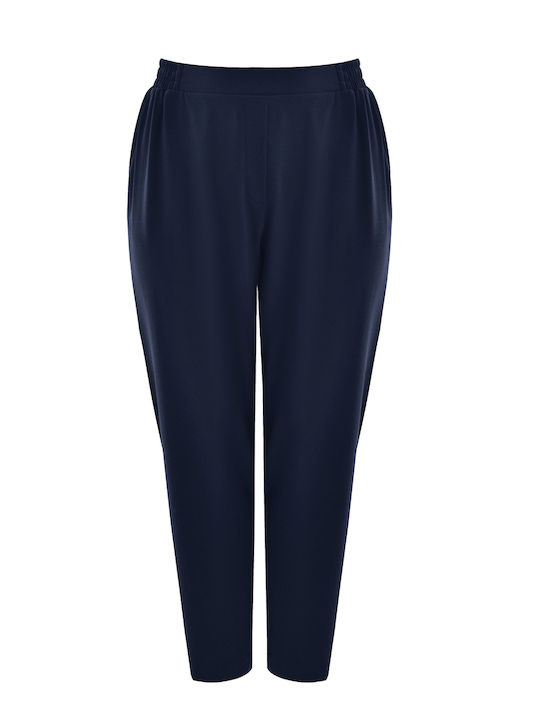 Pantaloni Dama Crep Cu Cauciuc În Linie Tapered Albastru