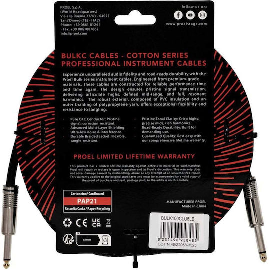 Proel Cable 6.3mm male - 6.3mm male 6m BULK100CLU6LB