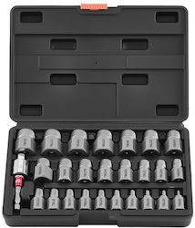 Set 25 Unelte De Extragere Cu Cap Hexagonal Multi-șurub Cr-mo 2 X Adaptoare