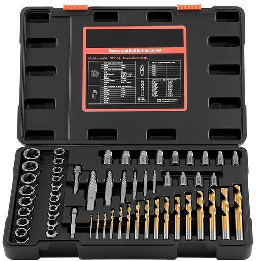 Set 17 Nut Extractors 13 Tubular Socket Extractors Grooves 16 Drill Bits 6 Spiral Screw Extractors 2 Adapters