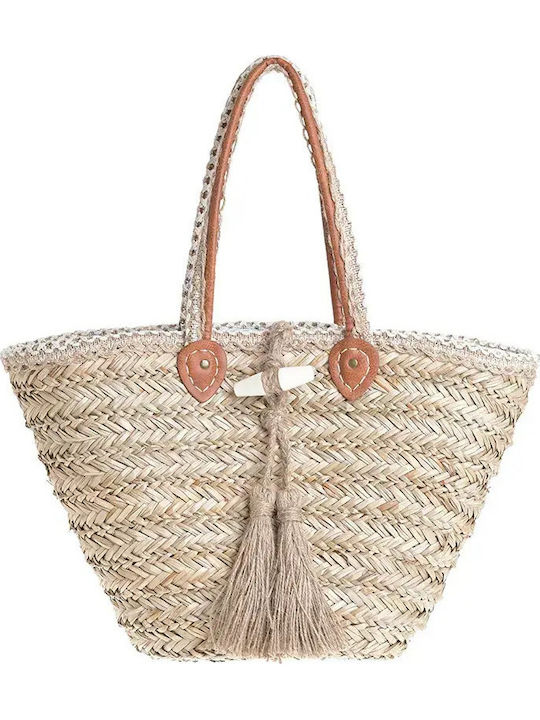 Ble Resort Collection Плетена Плажна Чанта Бежова
