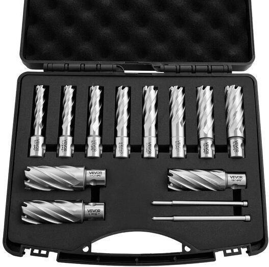 Set 13 Freze Magnetice cu Coada Weldon Adâncime De Tăiere 50,8 Mm Diametru De Tăiere 11,11 Mm-26,98 Mm Oțel De Mare Viteză 11 Burghie 2 Pini Pilot Carcasă Din Plastic