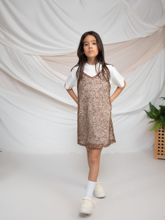 Girls Dress with Sequins Set with Top Bronze