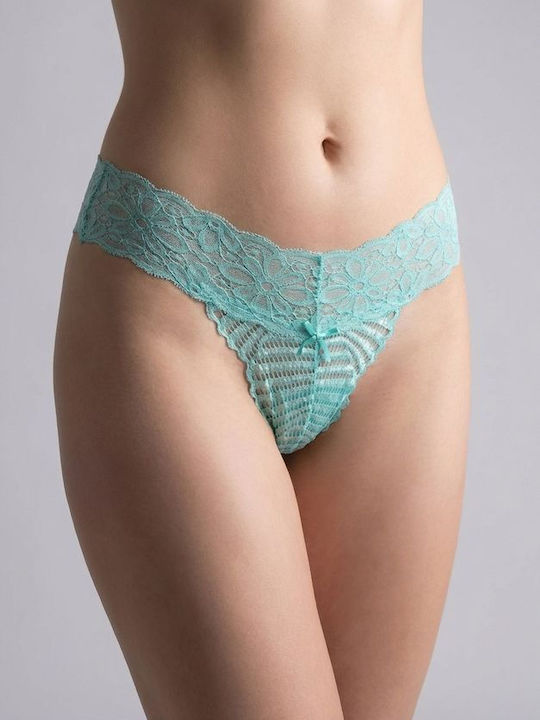 Milena by Paris Women's String with Lace Aqua
