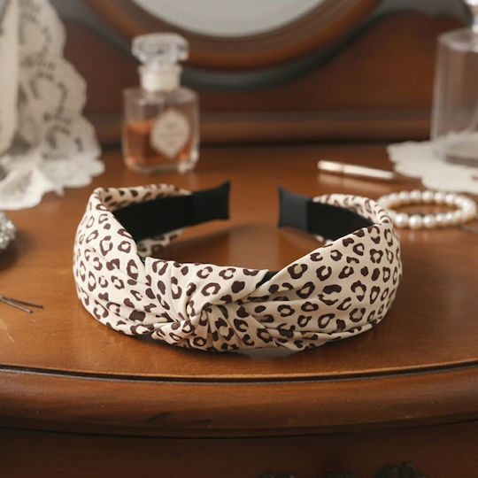 Crossed Headband Hair In Soft Satin Leopard Printed Chic Beige