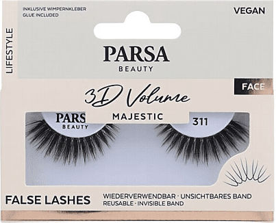 Parsa Beauty False Lashes 3D Volume Majestic 1 Pair & Adhesive No 311