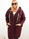 Women's Purple Oversized Teddy Coat with Hood & Fur Details