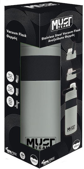 Must Team Μπουκάλι Θερμός Ανοξείδωτο 500ml ΑΝΟΞΕΙΔΩΤΟ MUST TEAM ΓΚΡΙ ΑΝΟΙΧΤΟ ΜΑΥΡΟ