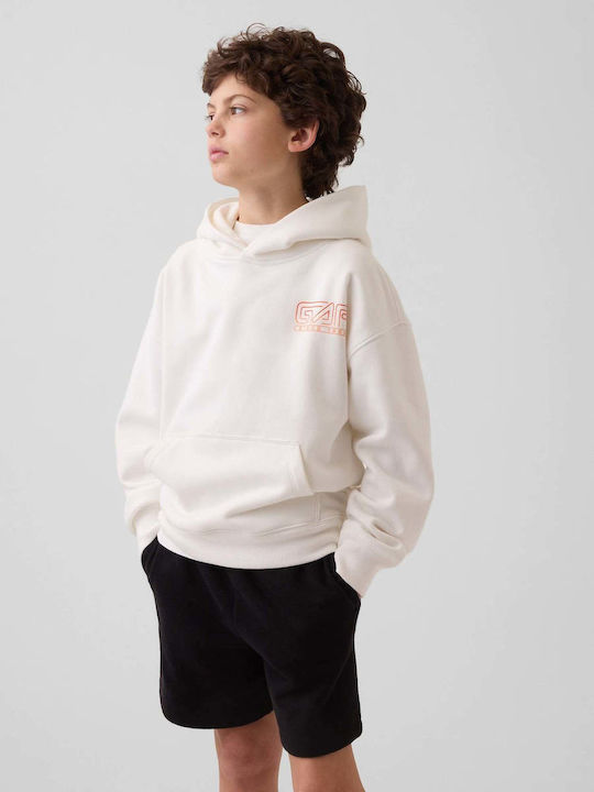 Fleece Kids Sweatshirt With Hood and Pockets Off White