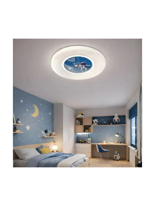 Kinderzimmer-Deckenleuchte Astronot Weiß Blau LED Mit Fernbedienung 40x40cm