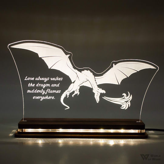 World of Wood Decorative Table Lamp Flames And Dragons LED Warm White Love 24x14cm