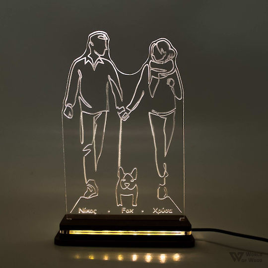World of Wood Decorative Table Lamp Couple With Dog LED Warm White Love 24x15cm